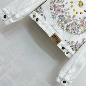 Dior Women Jacket White Cotton Denim with Multicolor Dior Astral Flowers Motif