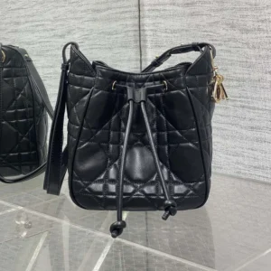 Dior Women Medium D-Motion Bag Black Macrocannage Lambskin