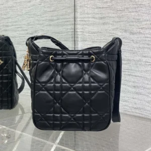 Dior Women Medium D-Motion Bag Black Macrocannage Lambskin