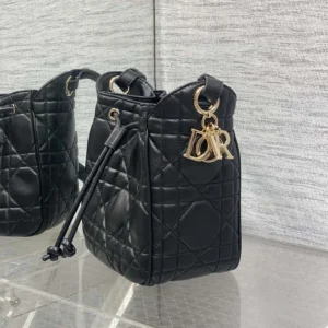 Dior Women Medium D-Motion Bag Black Macrocannage Lambskin