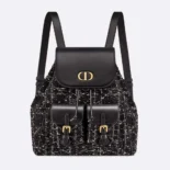 Dior Women Medium Dior Caro Backpack Black Tweed with White Cannage Motif