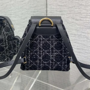 Dior Women Medium Dior Caro Backpack Black Tweed with White Cannage Motif