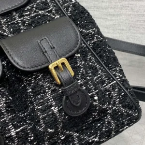 Dior Women Medium Dior Caro Backpack Black Tweed with White Cannage Motif
