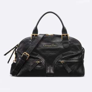 Dior Women Medium Grand Tour Bowling Bag Black Crinkled Calfskin