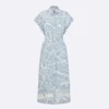 Dior Women Mid-Length Belted Shirtdress White and Chambray Blue Cotton and Silk Poplin