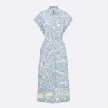 Dior Women Mid-Length Belted Shirtdress White and Chambray Blue Cotton and Silk Poplin