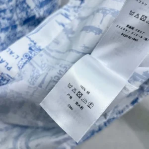 Dior Women Mid-Length Belted Shirtdress White and Chambray Blue Cotton and Silk Poplin