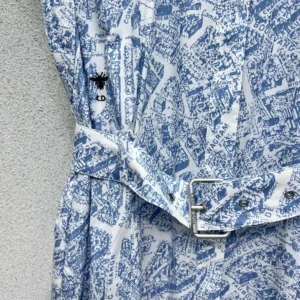Dior Women Mid-Length Belted Shirtdress White and Chambray Blue Cotton and Silk Poplin