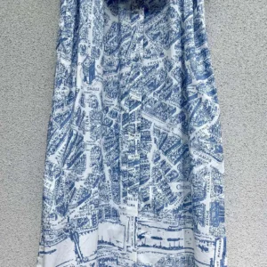 Dior Women Mid-Length Belted Shirtdress White and Chambray Blue Cotton and Silk Poplin