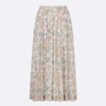Dior Women Mid-Length Flared Skirt Cotton Muslin with Multicolor Dior Flowers Calendar Allover Motif