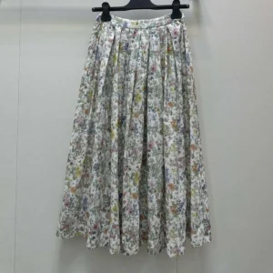 Dior Women Mid-Length Flared Skirt Cotton Muslin with Multicolor Dior Flowers Calendar Allover Motif