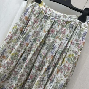 Dior Women Mid-Length Flared Skirt Cotton Muslin with Multicolor Dior Flowers Calendar Allover Motif
