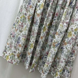Dior Women Mid-Length Flared Skirt Cotton Muslin with Multicolor Dior Flowers Calendar Allover Motif