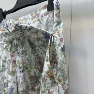 Dior Women Mid-Length Flared Skirt Cotton Muslin with Multicolor Dior Flowers Calendar Allover Motif