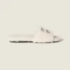 Miu Miu Women Shearling Slides with Leather Logo 5XX664173F0018