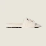 Miu Miu Women Shearling Slides with Leather Logo 5XX664173F0018