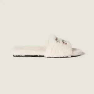 Miu Miu Women Shearling Slides with Leather Logo 5XX664173F0018