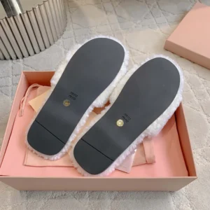 Miu Miu Women Shearling Slides with Leather Logo 5XX664173F0018