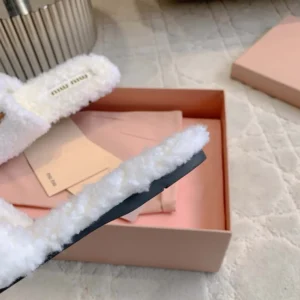 Miu Miu Women Shearling Slides with Leather Logo 5XX664173F0018