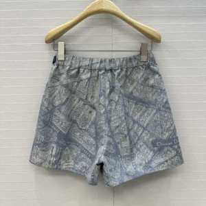 Dior Women Skort White and Chambray Blue Jacquard Technical Taffeta with Plan de Paris Motif