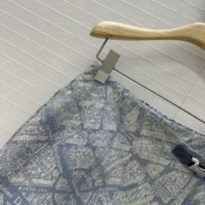Dior Women Skort White and Chambray Blue Jacquard Technical Taffeta with Plan de Paris Motif