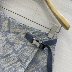 Dior Women Skort White and Chambray Blue Jacquard Technical Taffeta with Plan de Paris Motif