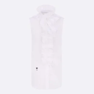 Dior Women Sleeveless Blouse with Removable Ruched Collar White Cotton Poplin