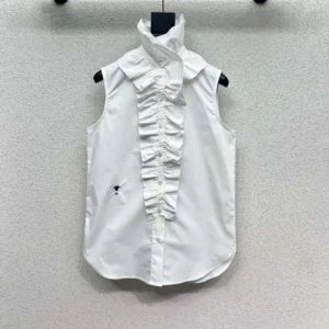 Dior Women Sleeveless Blouse with Removable Ruched Collar White Cotton Poplin