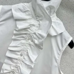 Dior Women Sleeveless Blouse with Removable Ruched Collar White Cotton Poplin