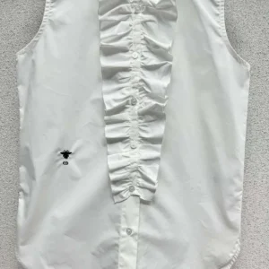 Dior Women Sleeveless Blouse with Removable Ruched Collar White Cotton Poplin