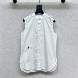 Dior Women Sleeveless Blouse with Removable Ruched Collar White Cotton Poplin