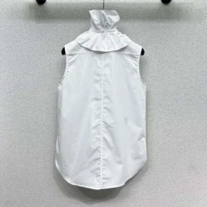Dior Women Sleeveless Blouse with Removable Ruched Collar White Cotton Poplin