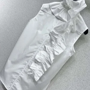 Dior Women Sleeveless Blouse with Removable Ruched Collar White Cotton Poplin
