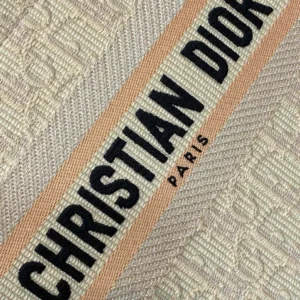 Dior Women Small Dior Book Tote Beige Dior Oblique Embroidered Raffia and Camel Calfskin