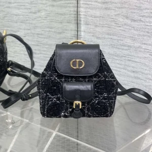 Dior Women Small Dior Caro Backpack Black Tweed with White Cannage Motif