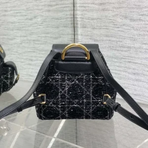 Dior Women Small Dior Caro Backpack Black Tweed with White Cannage Motif