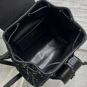Dior Women Small Dior Caro Backpack Black Tweed with White Cannage Motif