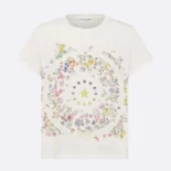 Dior Women T-Shirt White Cotton Jersey with Multicolor Dior Astral Flowers Motif