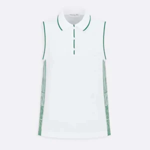 Dior Women Vibe Sleeveless Polo Shirt White Cotton Jersey with Pine Green Dior Graphique Motif