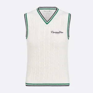 Dior Women Vibe Sweater Vest Ecru, Black and Pine Green Cotton and Silk Cable Knit