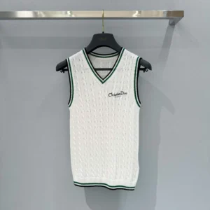 Dior Women Vibe Sweater Vest Ecru Black and Pine Green Cotton and Silk Cable Knit