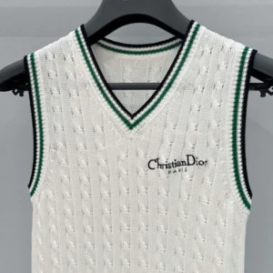 Dior Women Vibe Sweater Vest Ecru Black and Pine Green Cotton and Silk Cable Knit