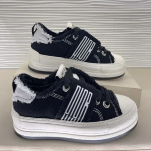 Dior Women Walk'n'Dior Platform Sneaker Black and White Fringed Cotton Canvas