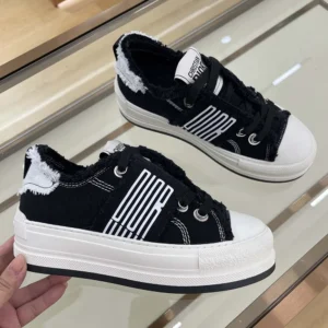 Dior Women Walk'n'Dior Platform Sneaker Black and White Fringed Cotton Canvas