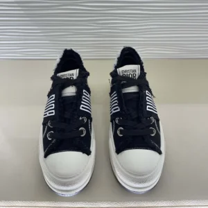 Dior Women Walk'n'Dior Platform Sneaker Black and White Fringed Cotton Canvas