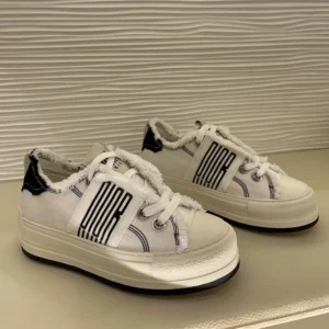 Dior Women Walk'n'Dior Platform Sneaker White and Black Fringed Cotton Canvas