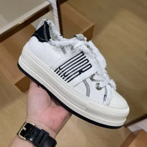 Dior Women Walk'n'Dior Platform Sneaker White and Black Fringed Cotton Canvas