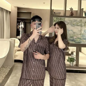 Fendi Women FF Short-Sleeved Silk Pajama Set