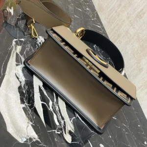 Fendi Women KAN I F Small Gray Leather Mini-Bag in Calf