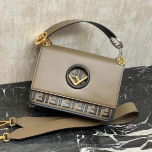 Fendi Women KAN I F Small Gray Leather Mini-Bag in Calf